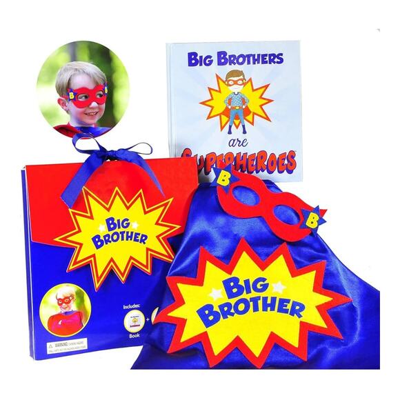 Big Brother Gifts for Boy - 3-Piece Big Brother Superhero Cape, Mask & Book Set - Picture 1 of 8